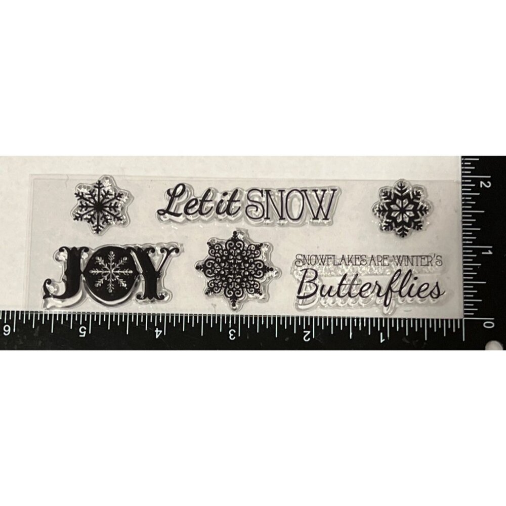 UNBRANDED PHOTOPOLYMER Stamp Set With Let It Snow & Joy SNOWFLAKE BUTTERFLY